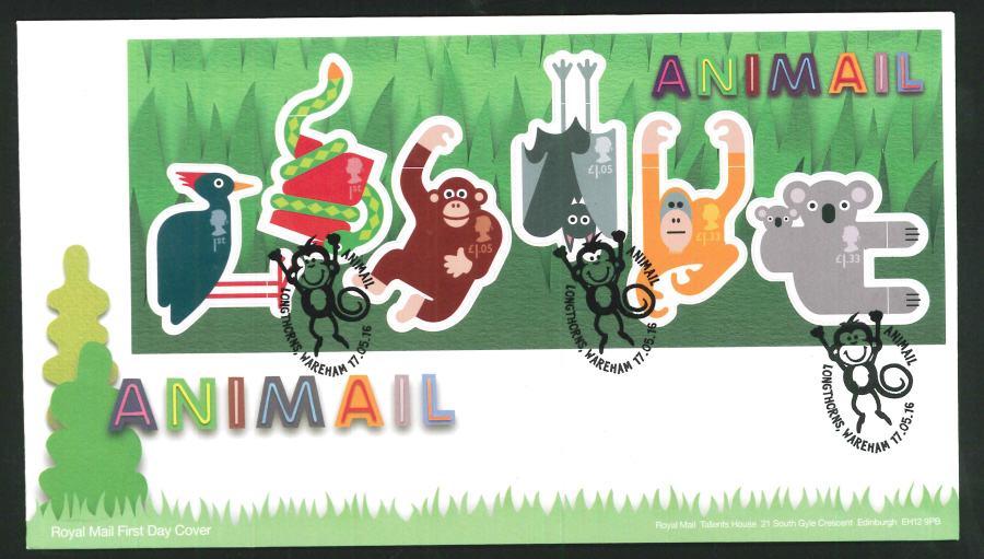 2016 - Animail Animals Minisheet, First Day Cover, Longthorns Wareham Postmark - Click Image to Close
